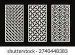 Laser cut pattern set. Template for interior partition in arabesque style. Collection of modern abstract geometric panels with ornamental grid. Decorative stencil for laser cutting of acryl. plastic, metal, wood, paper. Aspect ratio 1:2 Vector illustration.