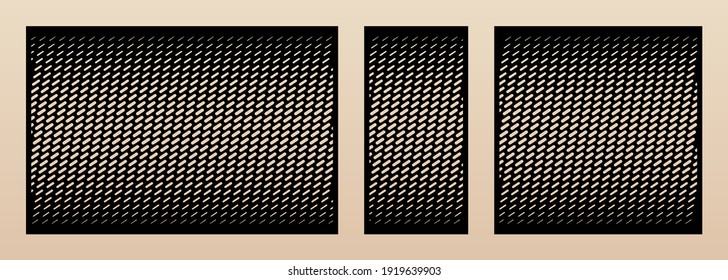 Laser cut pattern set. Vector design with trendy geometric ornament, halftone grid, gradient effect. Template for cnc cutting, decorative panels of wood, metal, plywood. Aspect ratio 1:2, 1:1, 3:2