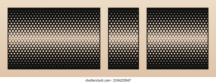 Laser cut pattern set  Vector design and modern abstract geometric ornament  halftone grid  thin mesh  Template for cnc cutting  decorative panels wood  metal  plastic  Aspect ratio 3:2  1:2  1:1