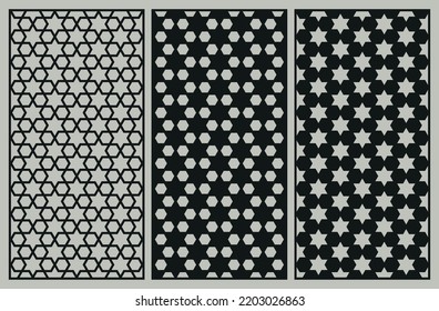 Laser cut pattern set. Vector template with abstract geometric texture in oriental style