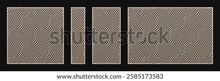 Laser cut pattern set. Vector template with liquid lines, wavy stripes, fluid shapes. Decorative stencil for CNC, laser cutting of wood, metal, paper, plastic, plywood. Aspect ratio 1:1, 1:4, 1:2, 3:2