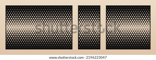 Laser cut pattern set. Vector design with modern\
abstract geometric ornament, halftone grid, thin mesh. Template for\
cnc cutting, decorative panels of wood, metal, plastic. Aspect\
ratio 3:2, 1:2, 1:1