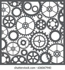 Laser Cut Pattern silhouette  gears mechanical machine parts clock gearwheel. Design for scrapbooking, business cards, background for craft