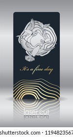 Laser cut pattern. Stylized flock of birds in the sky. Laser cutting for Wedding invitations, covers, cards, napkins. Laser cuttable silhouette on paper, wood, plastic. Elements of gold stamping