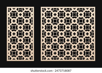Laser cut pattern. Vector set with geometric ornaments in Oriental style, floral grid, lattice. Elegant stencil for laser, CNC cutting of metal, wood, paper, decorative panel. Aspect ratio 1:1, 1:2