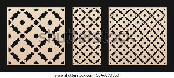 Laser cut pattern. Vector stencil with abstract\
floral geometric grid,  ornament in Arabian style. Decorative\
template for laser cutting panel of wood, paper, metal, acryl.\
Aspect ratio 1:1, 1:2