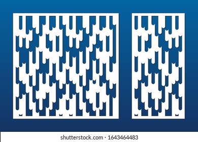 Laser cut pattern. Vector template with abstract geometric texture, liquid lines and stripes ornament. Decorative stencil for laser cutting panel of wood, metal, paper. Aspect ratio 1:1, 1:2