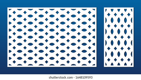 Laser cut pattern. Vector template with abstract geometric ornament, grid, mesh, net, lattice. Decorative stencil for laser cutting of wood, paper, metal, plastic, engraving. Aspect ratio 3:2, 1:2
