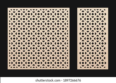 Laser cut pattern. Vector template with geometric ornament in Oriental style, floral grid, mesh, lattice. Decorative stencil for laser cutting of wood, metal, plastic, engraving. Aspect ratio 1:1, 1:2