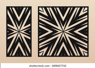 Laser cut pattern. Vector template with abstract geometric texture, concentric lines, star shape. Modern decorative stencil for laser cutting of wooden panel, metal, engraving. Aspect ratio 1:2, 1:1