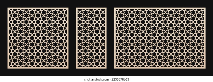 Laser cut pattern. Vector template with abstract geometric texture in oriental style, floral grid ornament. Decorative panel for laser cutting of wood, metal, plastic. Aspect ratio 1:1, 1:2, 3:2