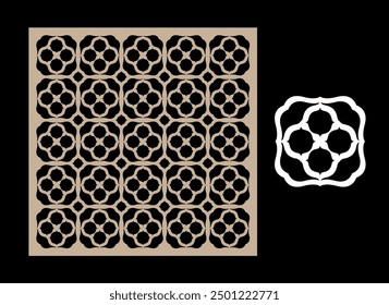 Laser cut pattern. Vector template with geometric ornament, floral grid, mesh, lattice. Decorative stencil for laser cutting panels of wood, metal, paper, plastic, decor element.