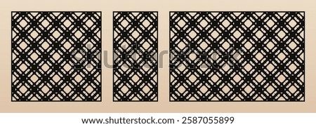 Laser cut pattern. Vector template with geometric ornament in Oriental style, lattice, grid. Stencil for CNC, laser cutting of metal, wood, plywood, paper, decorative panel. Aspect ratio 1:1, 1:2, 3:2