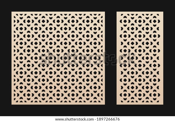 Laser cut pattern. Vector template with geometric\
ornament in Oriental style, floral grid, mesh, lattice. Decorative\
stencil for laser cutting of wood, metal, plastic, engraving.\
Aspect ratio 1:1, 1:2