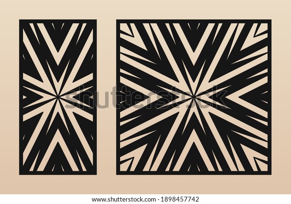Laser cut pattern. Vector template with abstract
geometric texture, concentric lines, star shape. Modern decorative
stencil for laser cutting of wooden panel, metal, engraving. Aspect
ratio 1:2, 1:1