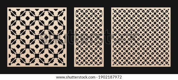 Laser cut pattern. Vector template with geometric\
ornament in Oriental style, floral grid, mesh, lattice. Elegant\
stencil for laser cutting of wooden panel, metal, plastic. Aspect\
ratio 1:1, 1:2