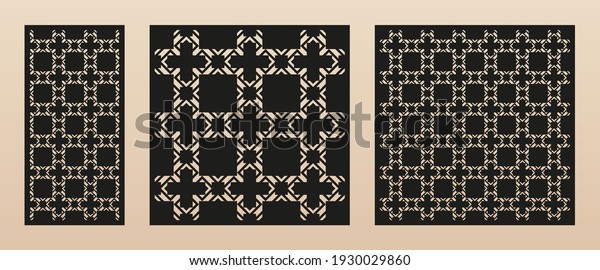 Laser cut pattern. Vector template with abstract\
geometric texture in oriental style, grid ornament. Decorative\
stencil panel for laser cutting of wood, metal, plastic, paper.\
Aspect ratio 1:2, 1:1