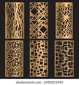 Laser cut patterns panel collection. Vector set with abstract geometric ornament, Decorative stencil for laser cutting of wood panel, Vector cnc panels set for laser cutting