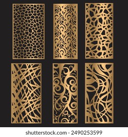 Laser cut patterns panel collection. Vector set with abstract geometric ornament, Decorative stencil for laser cutting of wood panel, Vector cnc panels set for laser cutting