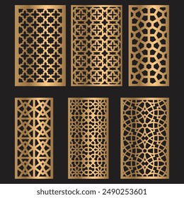 Laser cut patterns panel collection. Vector set with abstract geometric ornament, Decorative stencil for laser cutting of wood panel, Vector cnc panels set for laser cutting