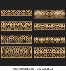 Laser cut patterns panel collection. Vector set with abstract geometric ornament, Decorative stencil for laser cutting of wood panel, Vector cnc panels set for laser cutting