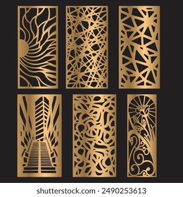 Laser cut patterns panel collection. Vector set with abstract geometric ornament, Decorative stencil for laser cutting of wood panel, Vector cnc panels set for laser cutting