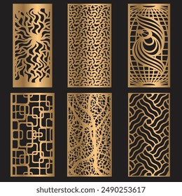 Laser cut patterns panel collection. Vector set with abstract geometric ornament, Decorative stencil for laser cutting of wood panel, Vector cnc panels set for laser cutting