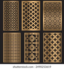 Laser cut patterns panel collection. Vector set with abstract geometric ornament, Decorative stencil for laser cutting of wood panel, Vector cnc panels set for laser cutting