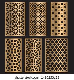 Laser cut patterns panel collection. Vector set with abstract geometric ornament, Decorative stencil for laser cutting of wood panel, Vector cnc panels set for laser cutting