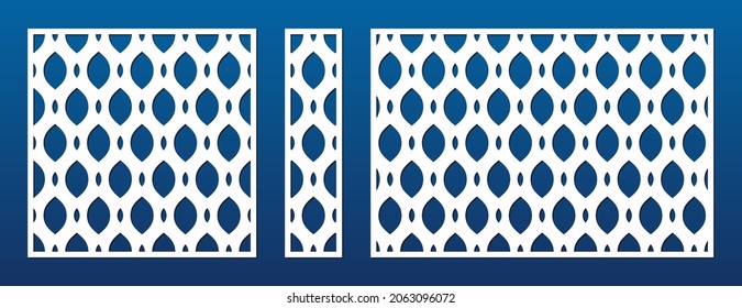 Laser cut patterns. Vector template, abstract geometric ornament with elegant grid, mesh, lattice, curved shapes. Decorative stencil for laser cutting of wood, metal. Aspect ratio 1:1, 1:4, 3:2
