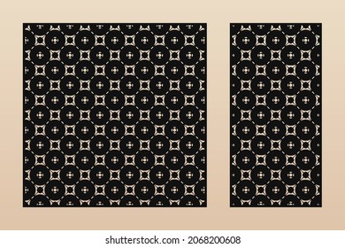 Laser cut patterns. Vector template with abstract geometric texture in oriental style, floral grid ornaments. Decorative stencil panel for laser cutting of wood, metal, paper. Aspect ratio 1:2, 1:1