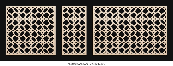 Laser cut patterns. Vector template with abstract geometric texture in oriental style, floral grid ornament. Decorative stencil panel for CNC cutting of wood, metal, paper. Aspect ratio 1:1, 1:2, 3:2