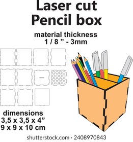 Laser cut Pencil box holder Laser cutting vector template school supplies diy crafts