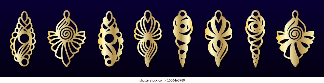 Laser cut pendants or earrings templates. Vector set. Jewelry or bijouterie design, pattern for cutting. 