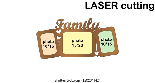 Laser cut photo frame in retro style on white background. Vintage photoframe. Laser cut vector frame collection. Vector photoframe mockup design. The perfect gift for St. Valentine's or wedding day