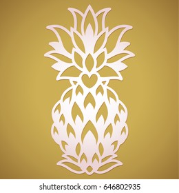 Plantilla de decoración de papel de boda de piña con corte láser. Papel de piña de partido 
4 corte flojo. Diseño ornamento del logotipo del vector de piña.