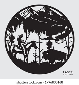 Laser Cut Scenery Wall Art, Interior Decor Vector Illustration.