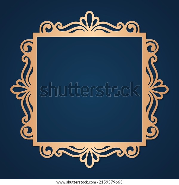Laser cut square frame, gold decor element,\
invitation background,\
vector.