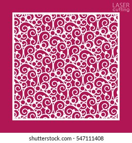 Laser cut square ornamental panel with pattern. Template of wedding invitation or greeting card. Cabinet fretwork panel. Metal design, wood carving.