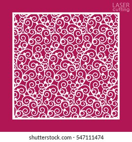 Laser cut square ornamental panel with pattern. Template of wedding invitation or greeting card. Cabinet fretwork panel. Metal design, wood carving.