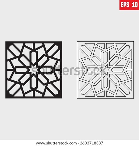 Laser cut square ornamental panels set. Lotus Mandala Vector Template Set for Cutting and Printing. Oriental silhouette ornament. Vector coaster design. Cabinet fretwork screen Cabinet fretwork screen