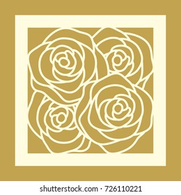 Laser cut square panel with rose pattern. Elegant vector abstract design for wedding favor box, greeting cards, stencil, stamp, gift box, paper, wood, metal cutting.