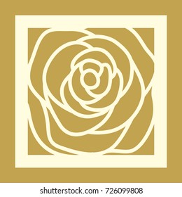 Laser cut square template with rose pattern. Simple vector abstract design for wedding favor box, greeting cards, stencil, stamp,  gift box, paper, wood, metal cutting.