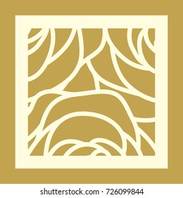 Laser cut square template with rose petals pattern. Elegant curled vector abstract design for wedding favor box, greeting cards, stencil, stamp, gift box, paper, wood, metal cutting.