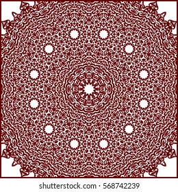 Laser Cut Stencil. Vector Design of Lacy Panel. Cutting or Engraving Template. Filigree Fretwork Element. Hand Drawn Vintage Outline of Orient Mandala Ornament. Swirly Sample for Wood, Paper, Carton