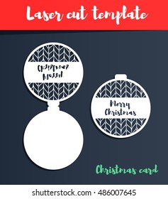 Laser cut template. Christmas card with brush lettering. Knitting balls silhouette for cutting. Christmas paper craft