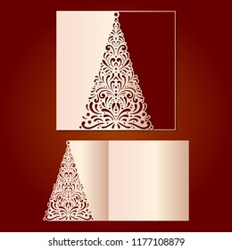 Laser cut template for Christmas cards with christmas tree, invitations for Christmas party. Image suitable for laser cutting, plotter cutting or printing.