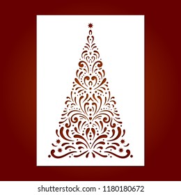 Laser cut template for Christmas cards with christmas tree, invitations for Christmas party. Image suitable for laser cutting, plotter cutting or printing.