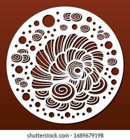 Laser cut template. Circular panel pattern for diy laser cutting. Design with seashells and underwater world.Vector ornament for paper art, fretwork, wall decor or wood coasters. 