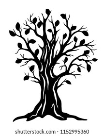 Laser cut template. Decorative tree of live. Sign of family tree. Wedding decoration. Black and white vector illustration. Silhouette art design. Wood, paper or metal cutting.